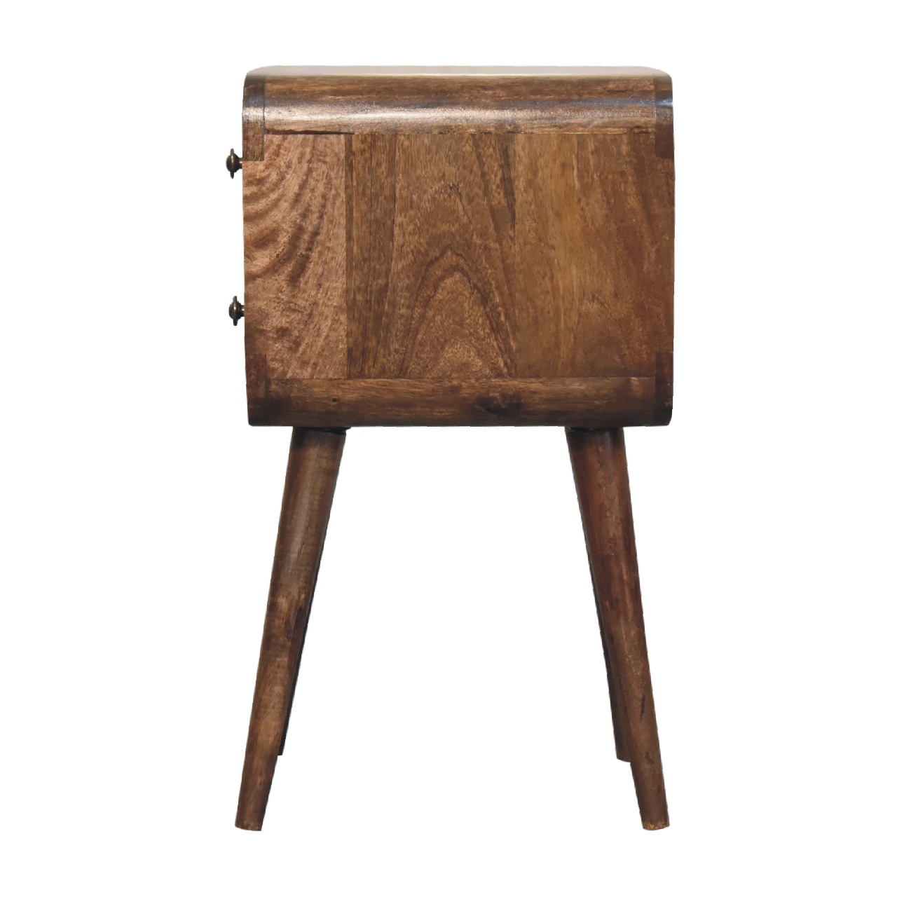 Solid Mango Wood Grey Washed 2 Drawer Mini Curved Bedside - Image 8
