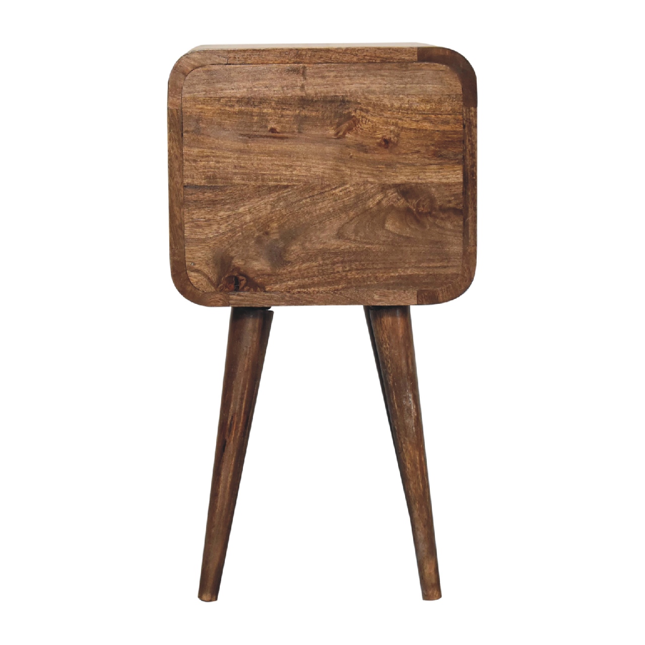 Solid Mango Wood Grey Washed 2 Drawer Mini Curved Bedside - Image 9