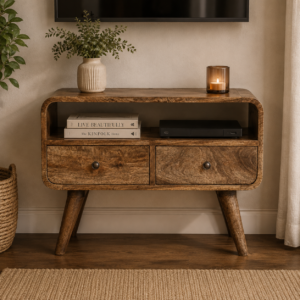 Solid Mango Wood Grey Washed 2 Drawer Media Unit