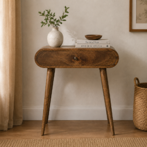 Solid Mango Wood Grey Washed Finished 1 Drawer Mini Console Table