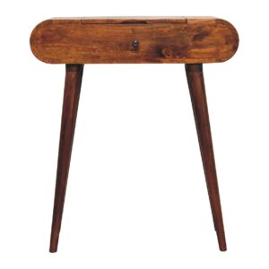 Solid Mango Wood Chestnut Finished Mini Rounded Foldaway Mirror Vanity