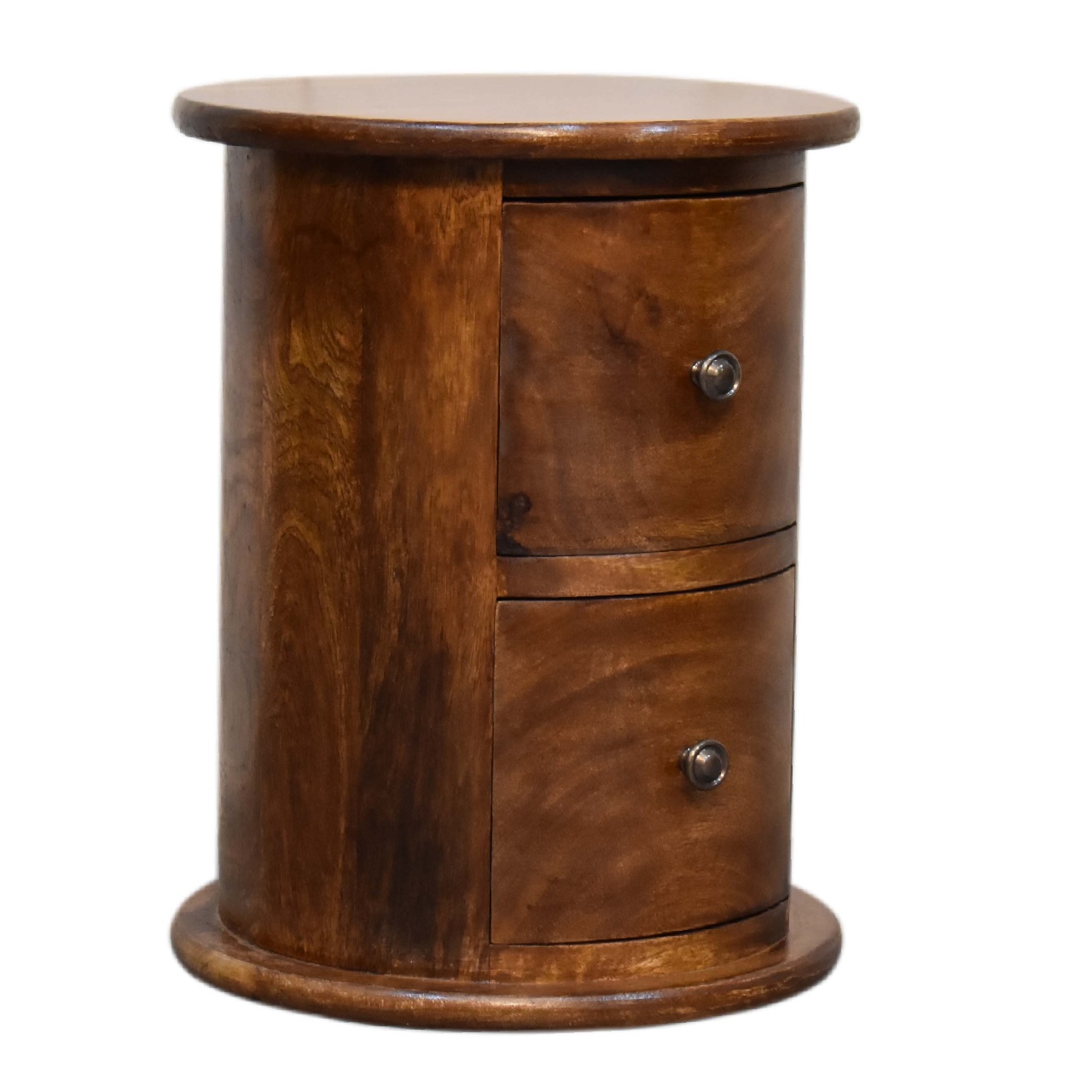 Solid Mango Wood Chestnut Finished 2 Drawer Drum Mini Chest - Image 2
