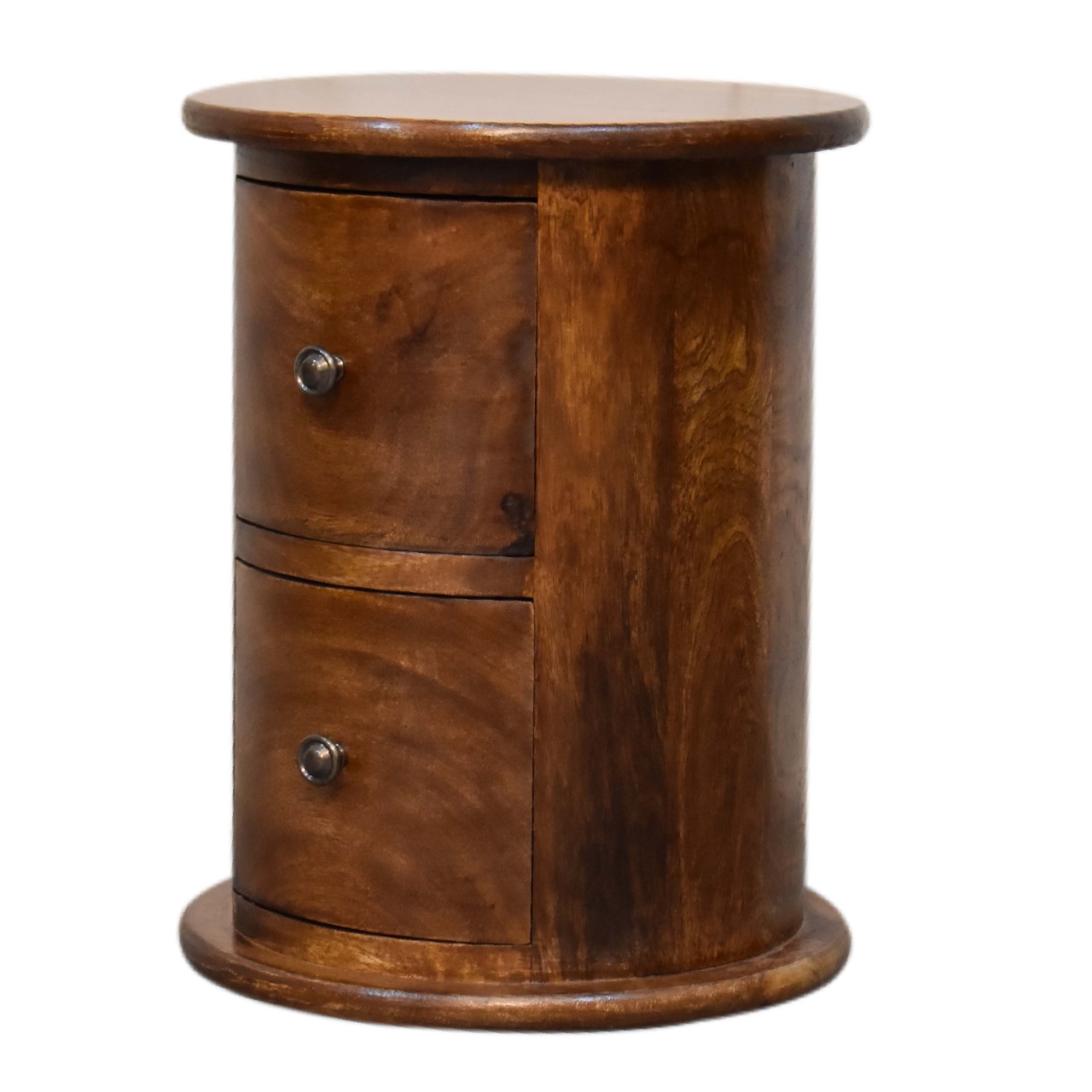 Solid Mango Wood Chestnut Finished 2 Drawer Drum Mini Chest - Image 3