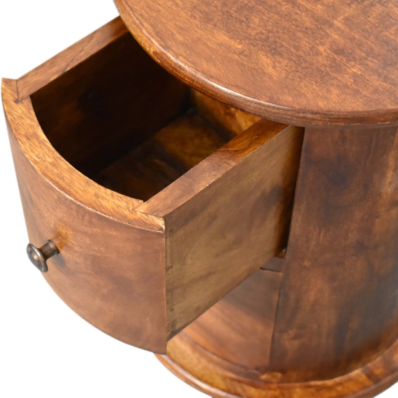 Solid Mango Wood Chestnut Finished 2 Drawer Drum Mini Chest - Image 6