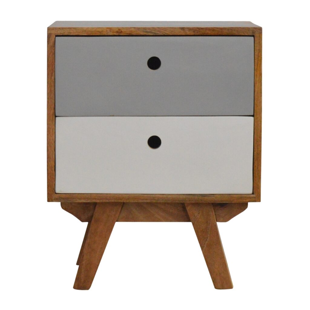 Solid Mango Wood Oak Finished 2 Drawers Two Tone Hand Painted Bedside