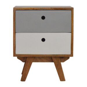Solid Mango Wood Oak Finished 2 Drawers Two Tone Hand Painted Bedside