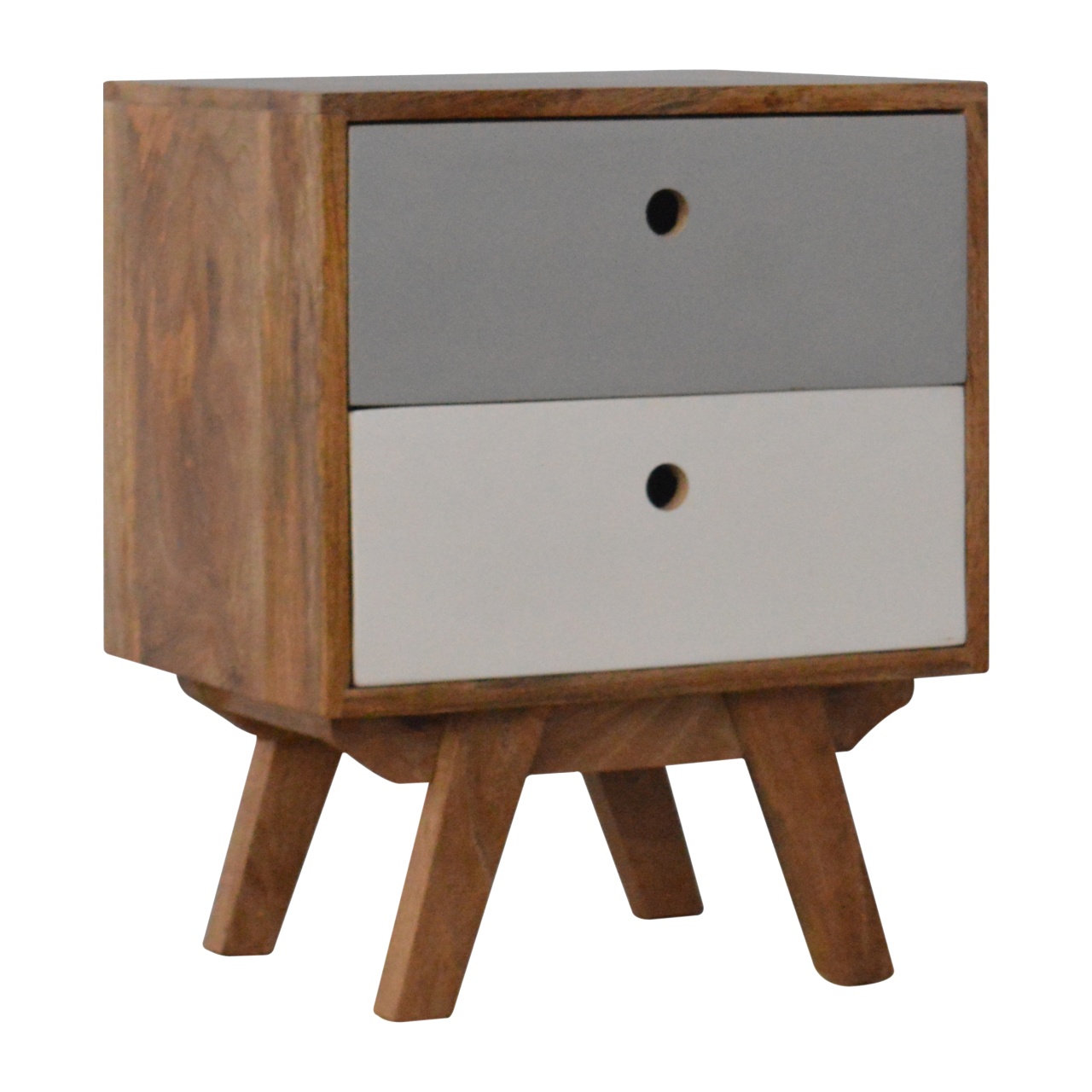 Solid Mango Wood Oak Finished 2 Drawers Two Tone Hand Painted Bedside - Image 3