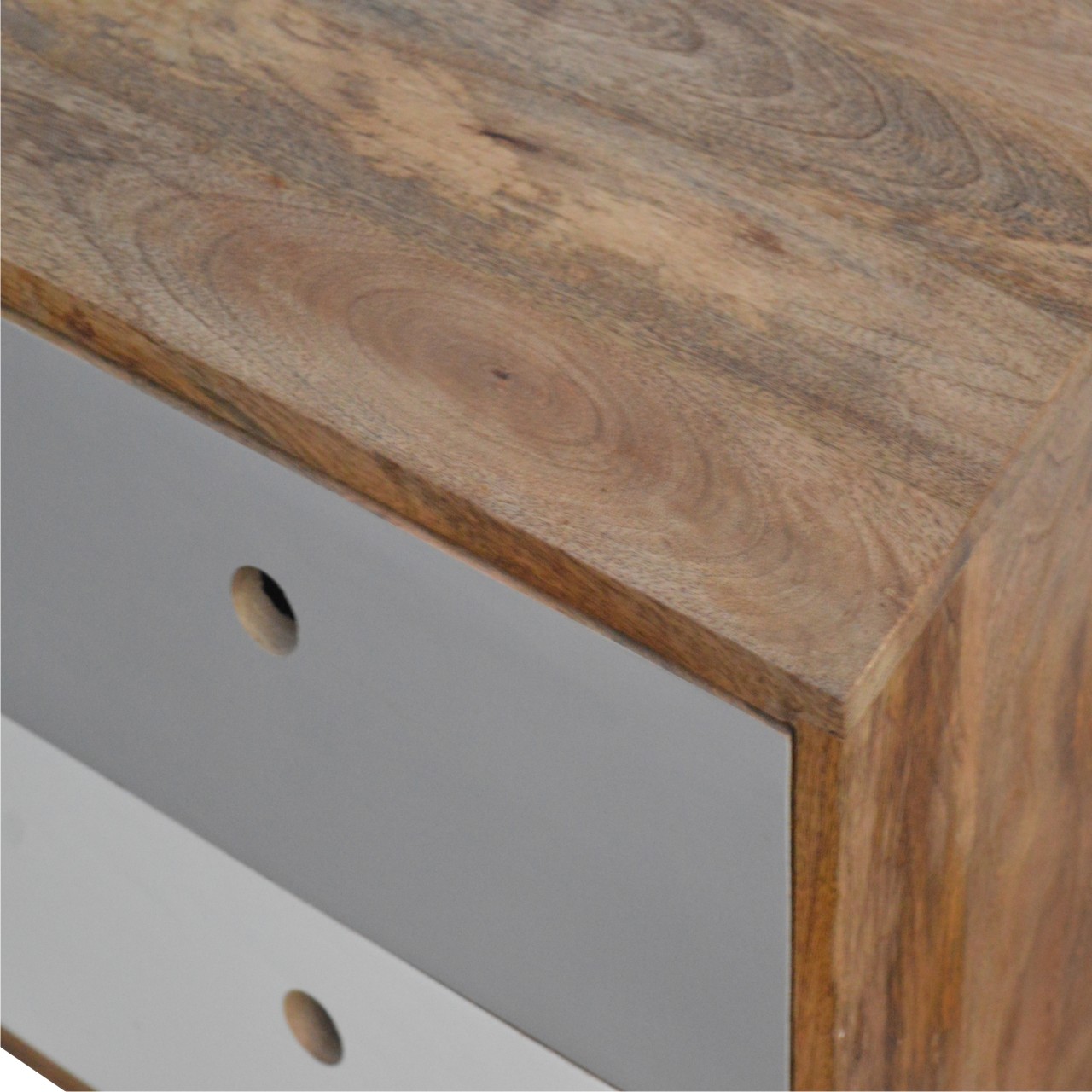 Solid Mango Wood Oak Finished 2 Drawers Two Tone Hand Painted Bedside - Image 5