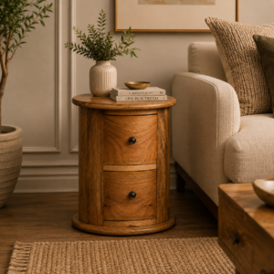 Solid Mango Wood Oak Finished 2 Drawer Mini Chest