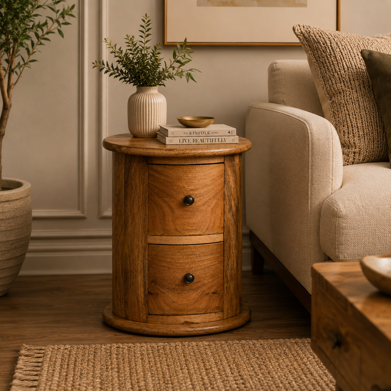 Solid Mango Wood Oak Finished 2 Drawer Mini Chest