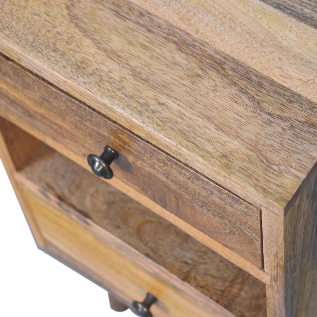 Solid Mango Wood Multi Oak Finished 2 Drawer 1 Slot Mini Classic Bedside - Image 5