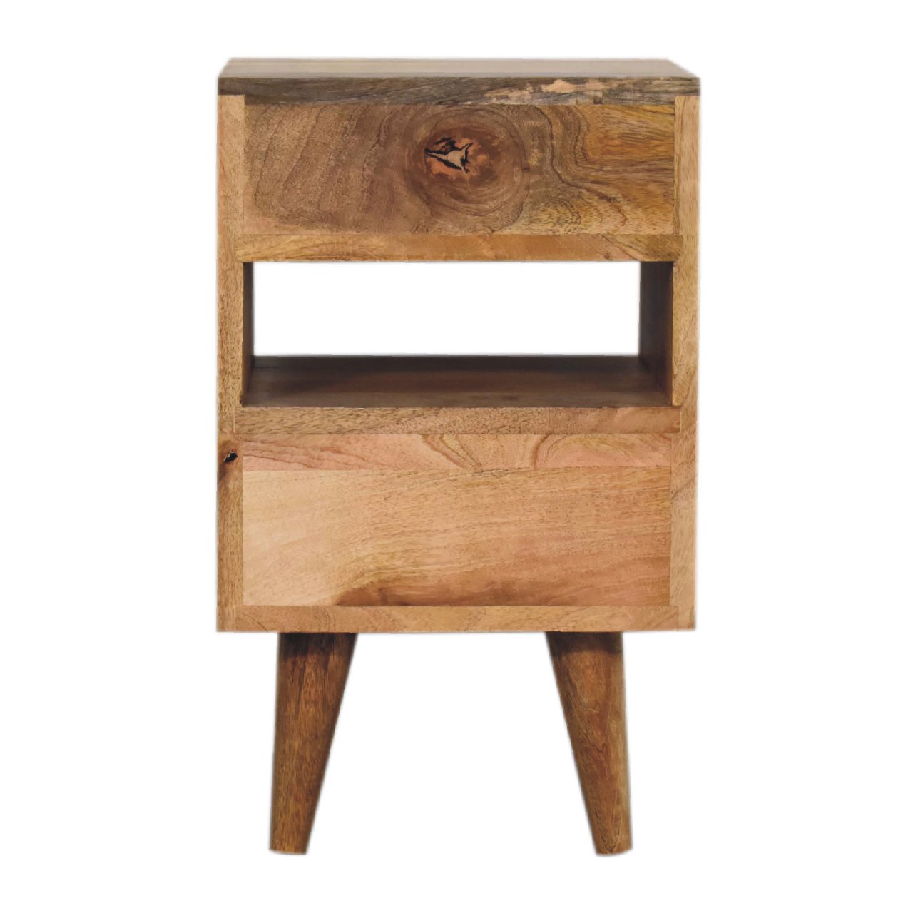 Solid Mango Wood Multi Oak Finished 2 Drawer 1 Slot Mini Classic Bedside - Image 9