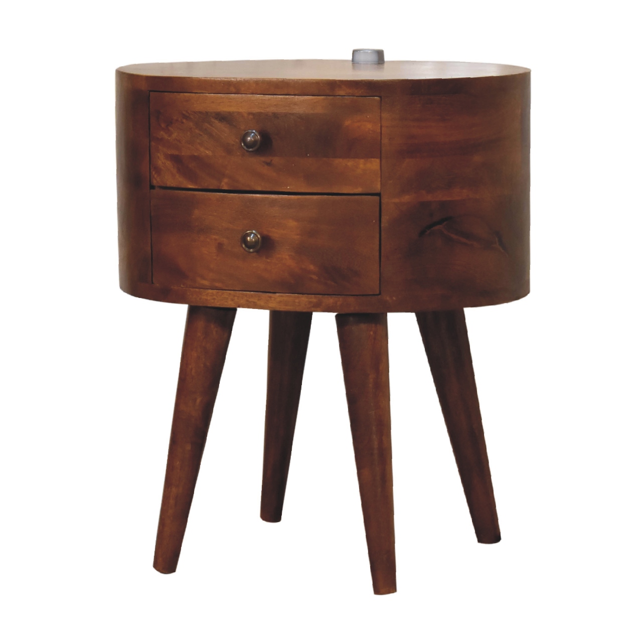 Solid Mango Wood Chestnut Finished Rounded 2 Drawer Mini Bedside with Reading Light - Image 2