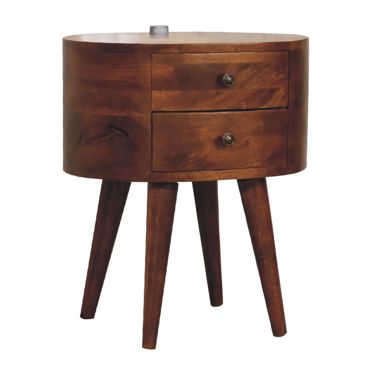 Solid Mango Wood Chestnut Finished Rounded 2 Drawer Mini Bedside with Reading Light - Image 3