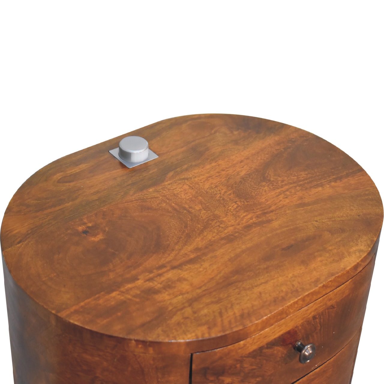 Solid Mango Wood Chestnut Finished Rounded 2 Drawer Mini Bedside with Reading Light - Image 5