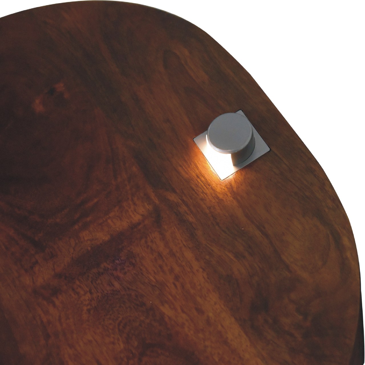 Solid Mango Wood Chestnut Finished Rounded 2 Drawer Mini Bedside with Reading Light - Image 6