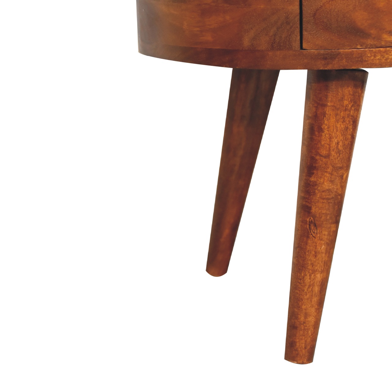 Solid Mango Wood Chestnut Finished Rounded 2 Drawer Mini Bedside with Reading Light - Image 7