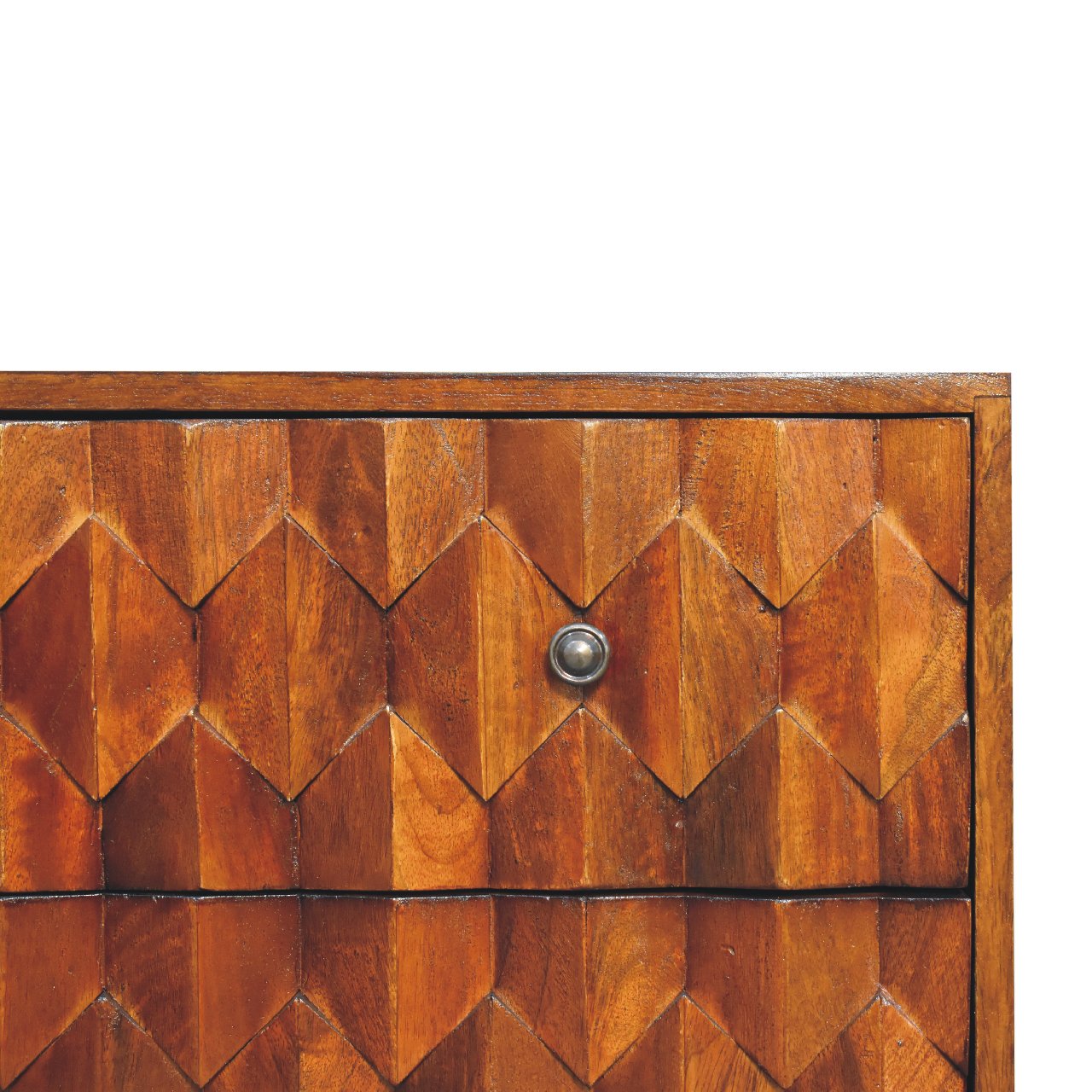 Solid Mango Wood Chestnut Finished Pineapple Patterned 3 Drawer Chest - Image 3