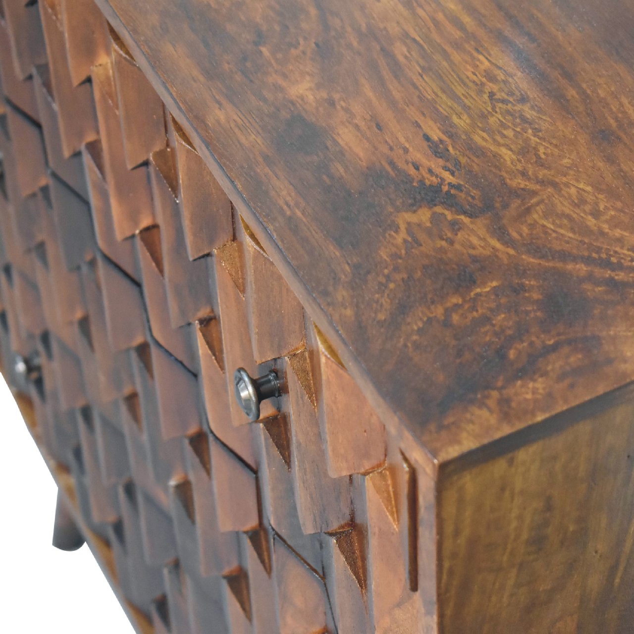 Solid Mango Wood Chestnut Finished Pineapple Patterned 3 Drawer Chest - Image 4