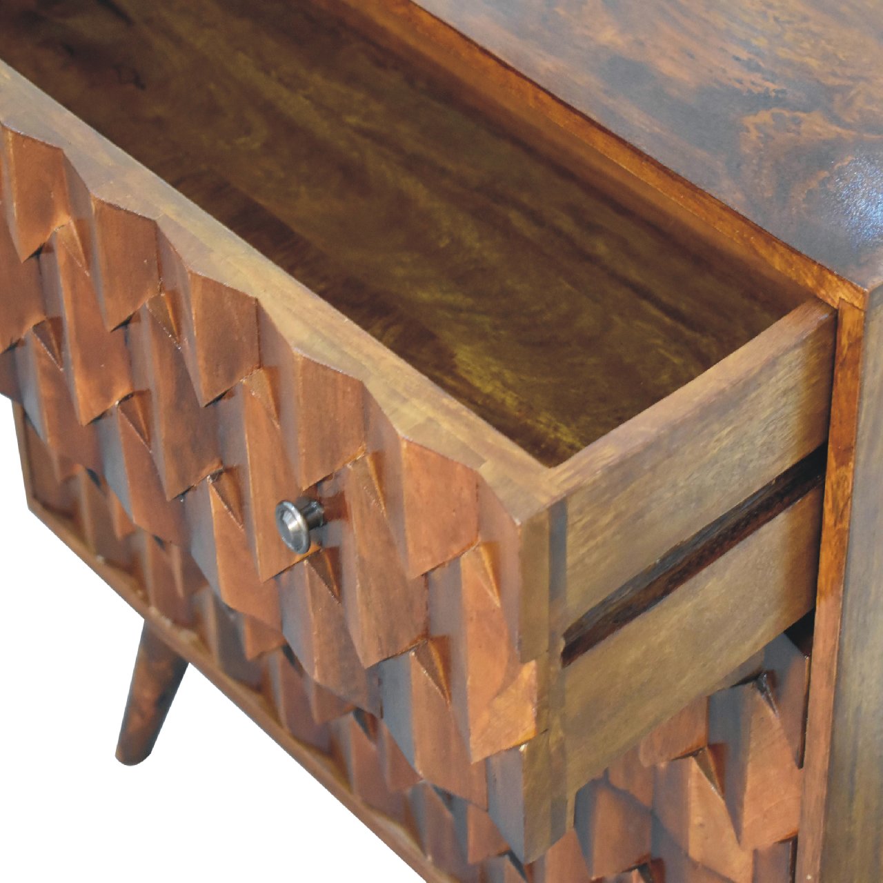Solid Mango Wood Chestnut Finished Pineapple Patterned 3 Drawer Chest - Image 5