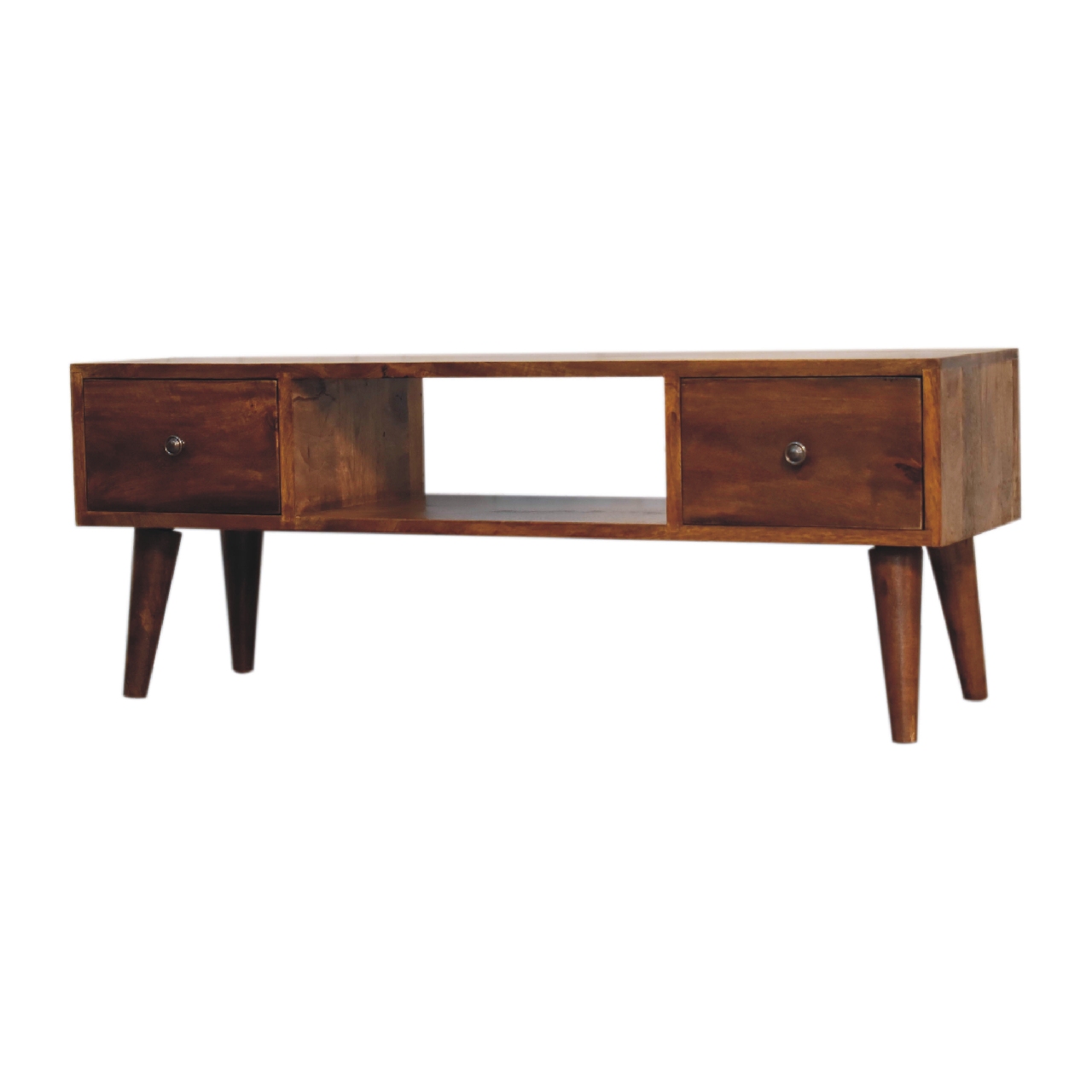 Solid Mango Wood Chestnut Finished 2 Drawer 1 Slot Classic Coffee Table - Image 2