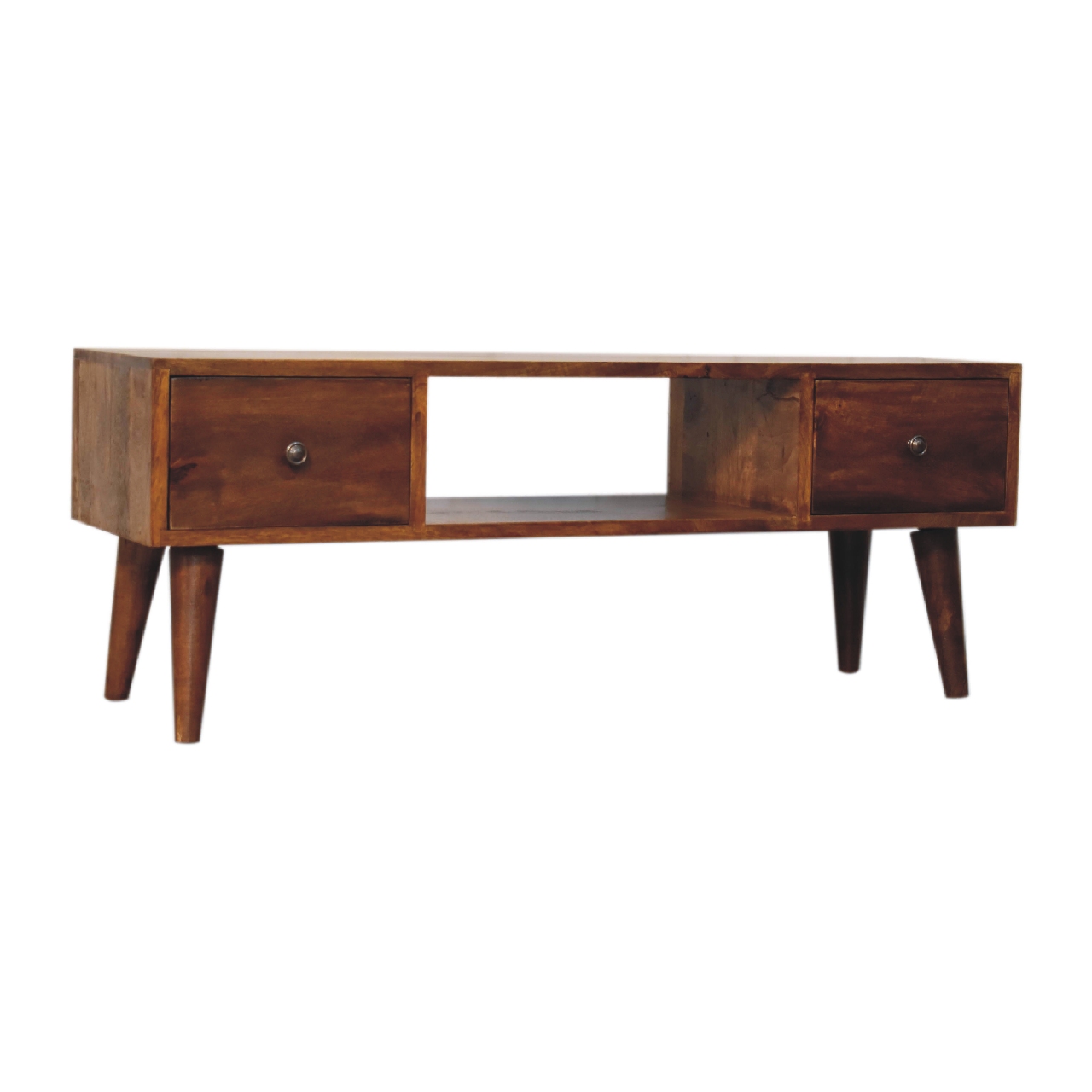 Solid Mango Wood Chestnut Finished 2 Drawer 1 Slot Classic Coffee Table - Image 3