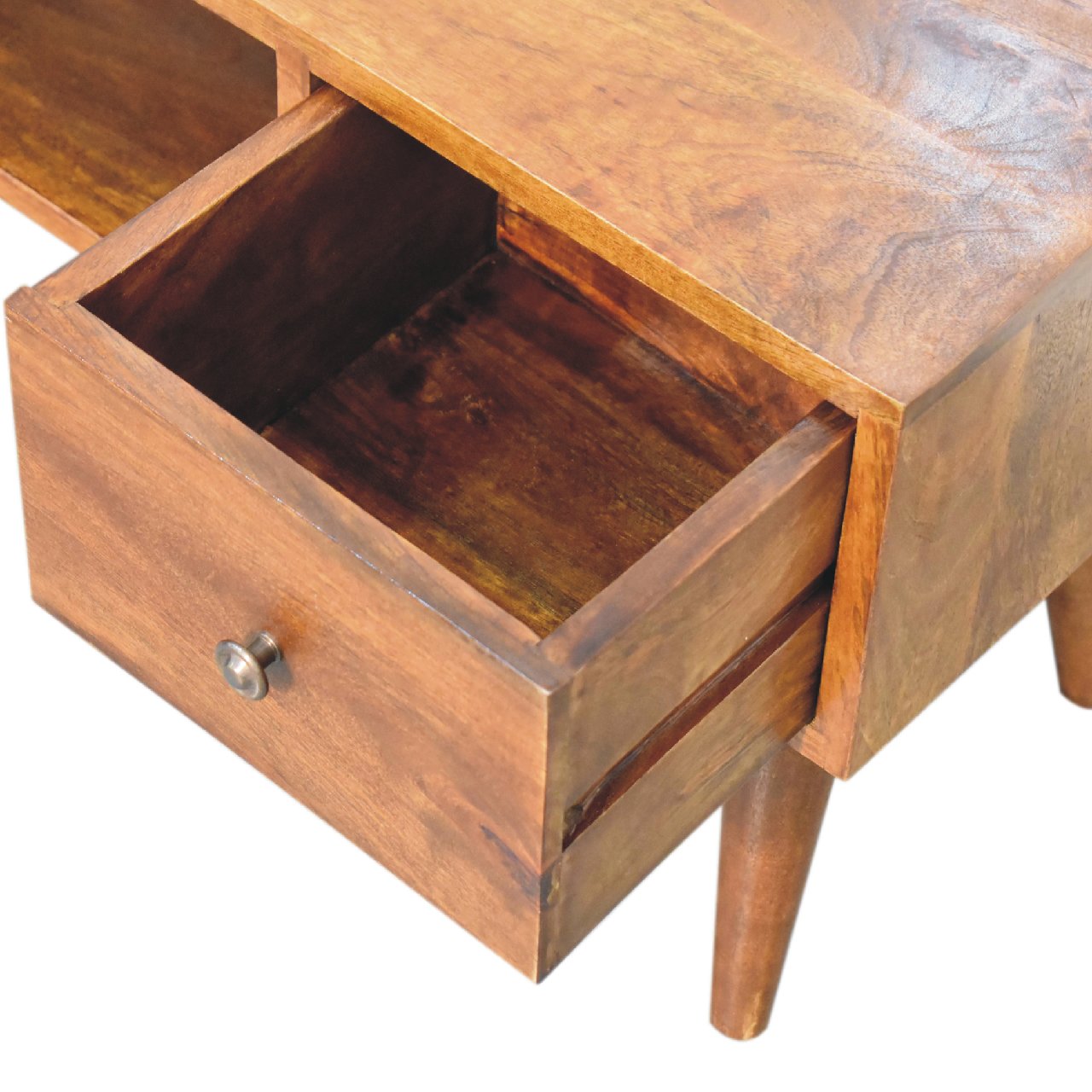 Solid Mango Wood Chestnut Finished 2 Drawer 1 Slot Classic Coffee Table - Image 6