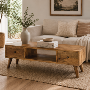 Solid Mango Wood Classic Oak Finished Coffee Table
