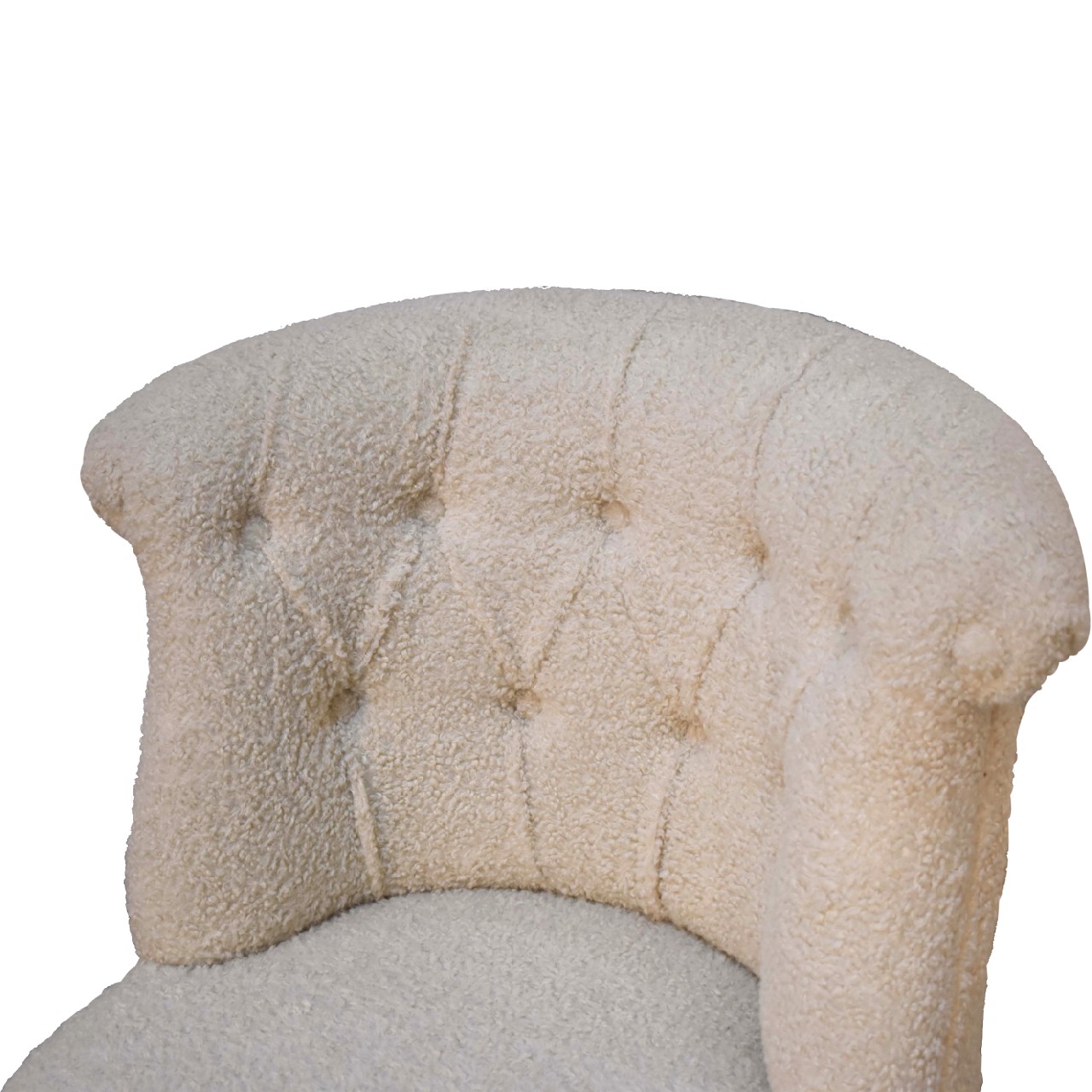 Solid Mango Wood Oak Finished Boucle Upholstered Cream Accent Chair - Image 4