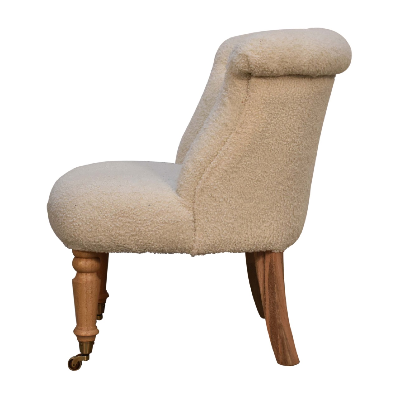 Solid Mango Wood Oak Finished Boucle Upholstered Cream Accent Chair - Image 7