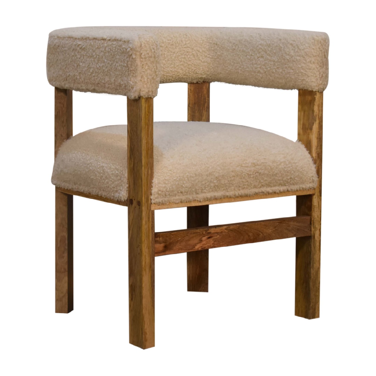 Solid Mango Wood Oak Finished Boucle Upholstered Cream Chair - Image 2