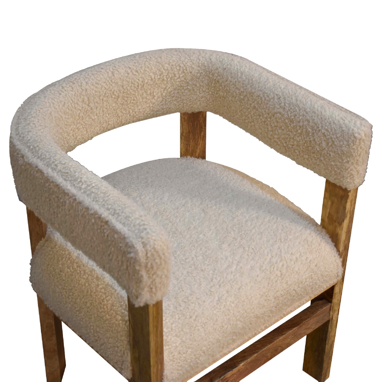 Solid Mango Wood Oak Finished Boucle Upholstered Cream Chair - Image 4