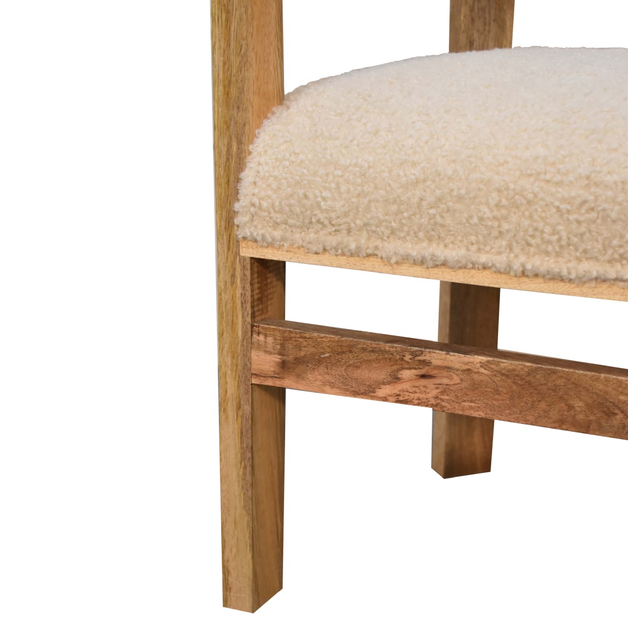 Solid Mango Wood Oak Finished Boucle Upholstered Cream Chair - Image 5