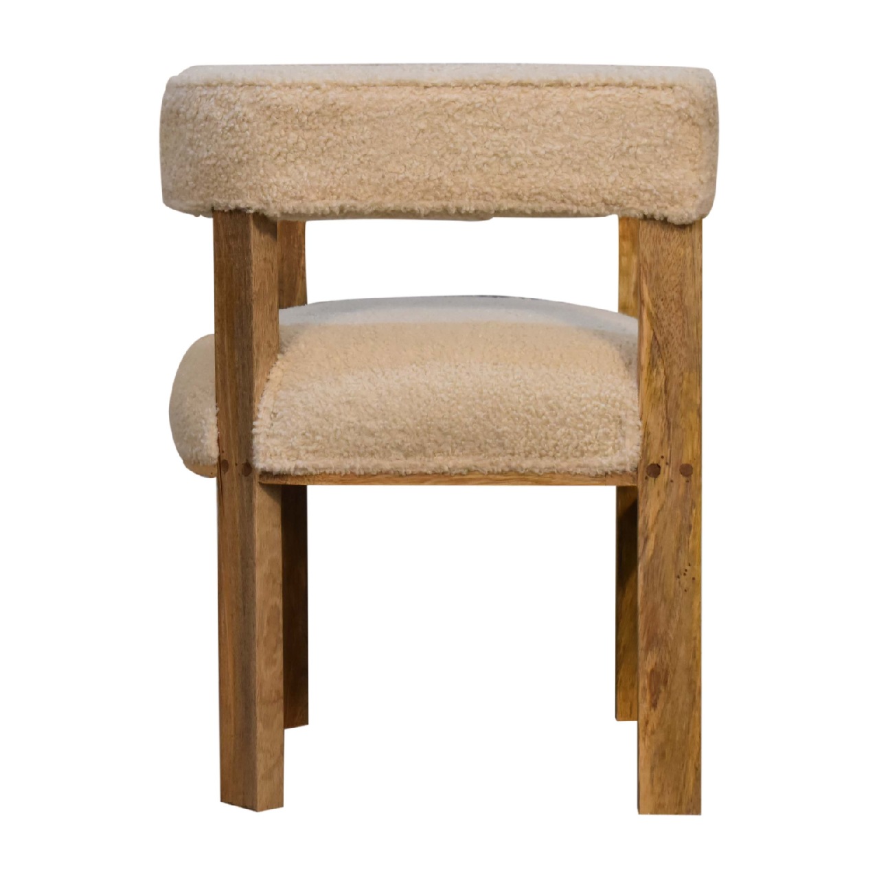 Solid Mango Wood Oak Finished Boucle Upholstered Cream Chair - Image 7