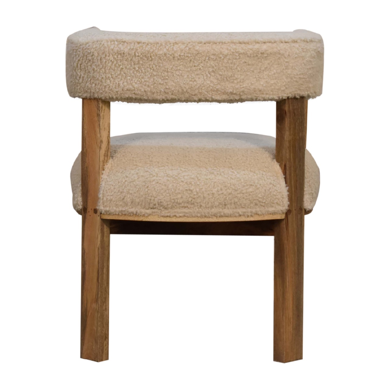 Solid Mango Wood Oak Finished Boucle Upholstered Cream Chair - Image 8
