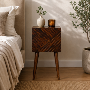 Solid Mango Wood Chestnut Finished Lille 2 Drawer Mini Bedside
