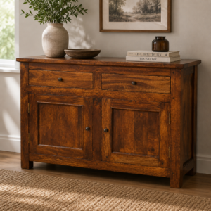 Solid Mango Wood Chestnut Finished 2 Drawer 2 Door Sideboard