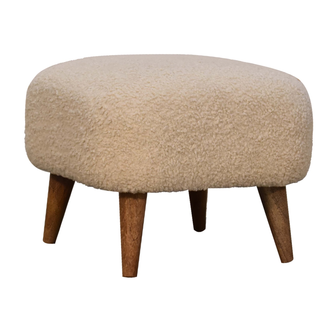 Solid Mango Wood Boucle Cream Square Footstool - Image 2