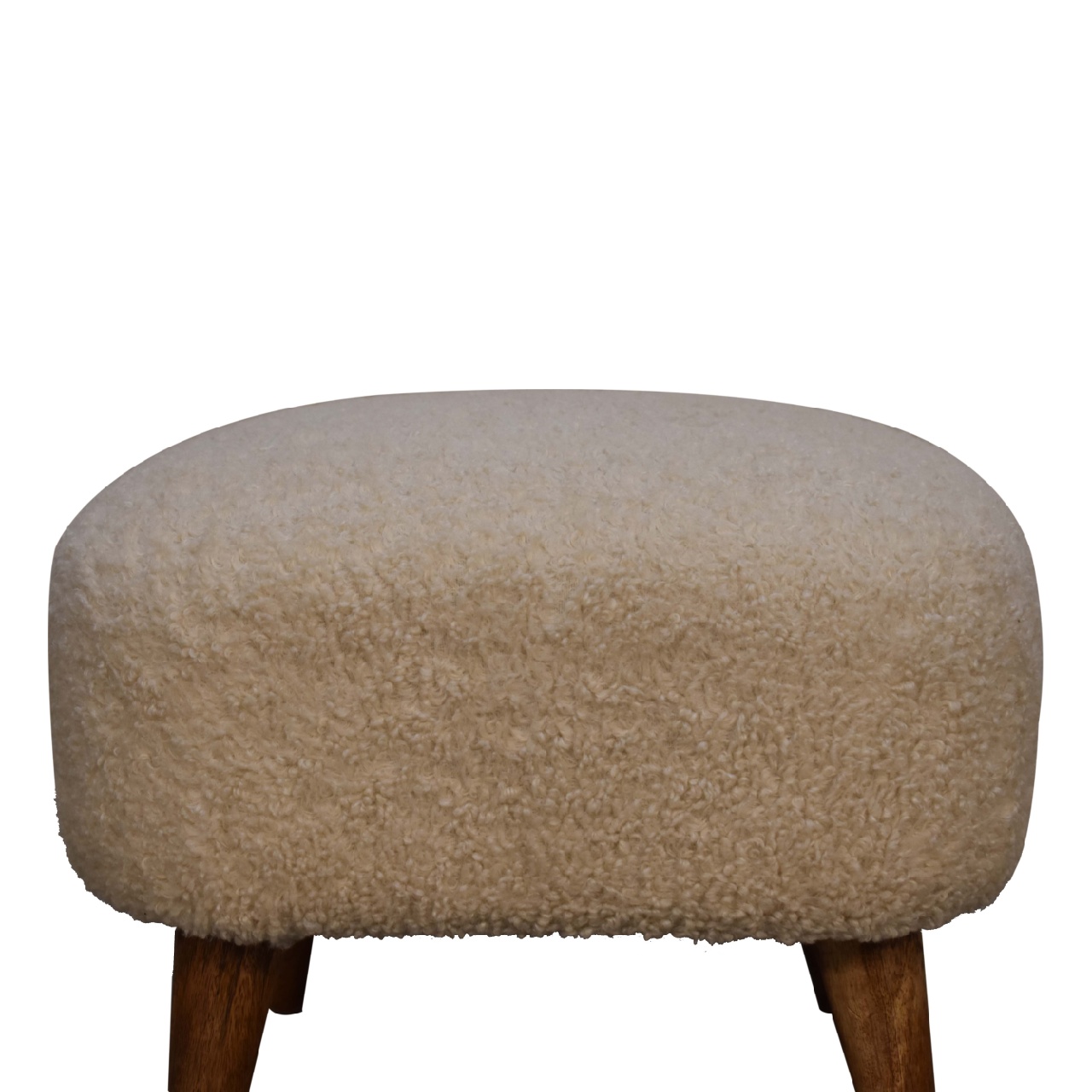 Solid Mango Wood Boucle Cream Square Footstool - Image 3