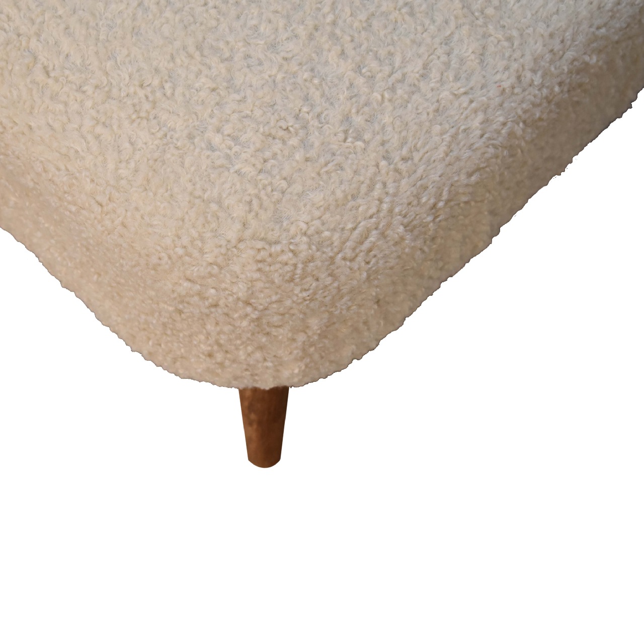 Solid Mango Wood Boucle Cream Square Footstool - Image 4