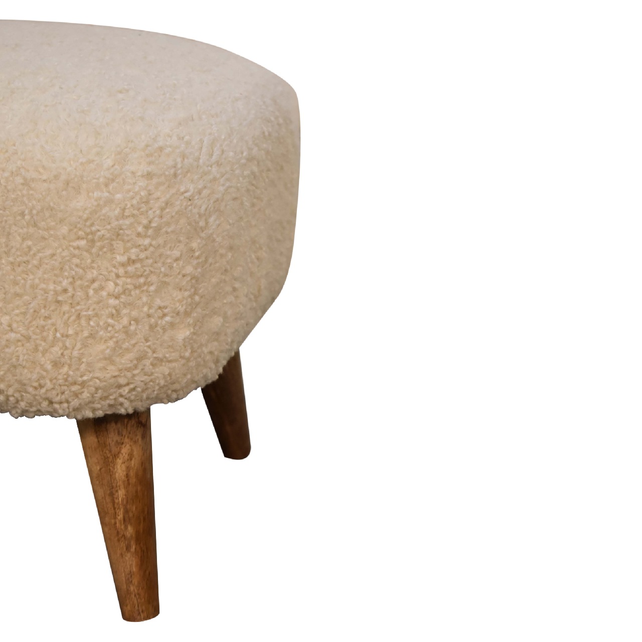 Solid Mango Wood Boucle Cream Square Footstool - Image 5