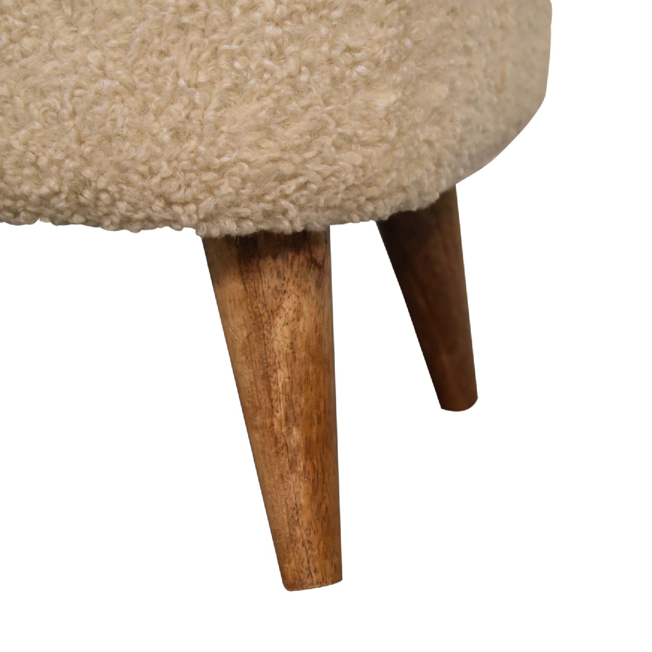 Solid Mango Wood Boucle Cream Square Footstool - Image 6