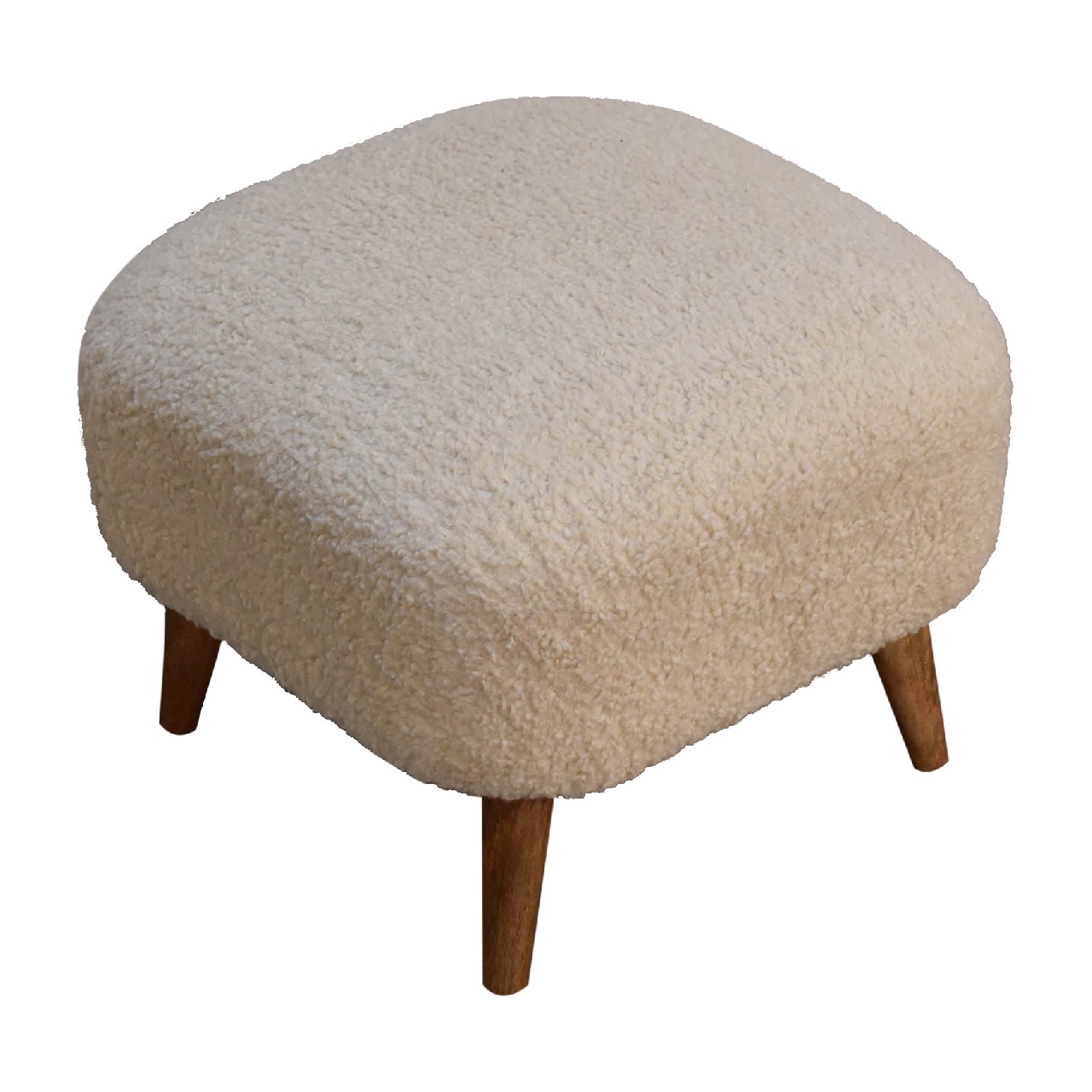 Solid Mango Wood Boucle Cream Square Footstool - Image 7