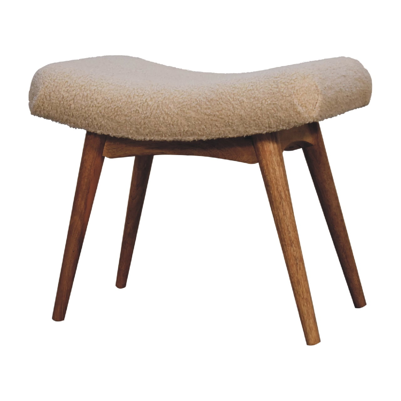 Solid Mango Wood Oak Finished Cream Boucle Curved Bench - Image 2