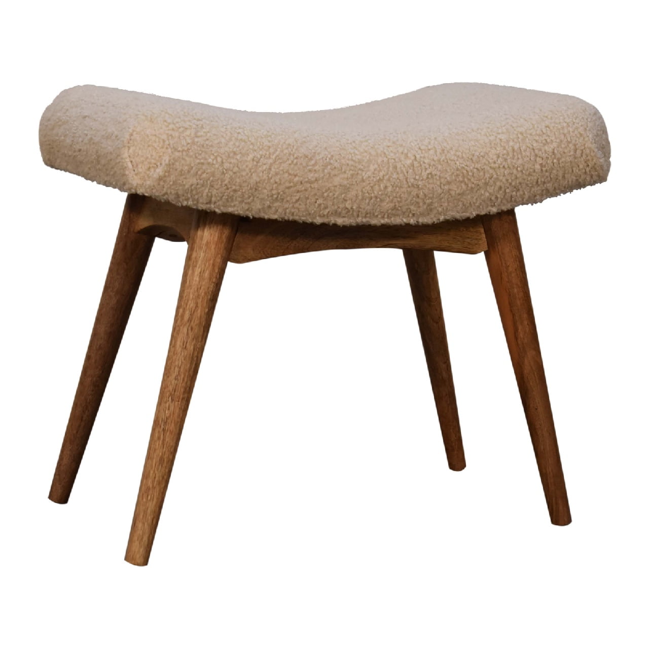 Solid Mango Wood Oak Finished Cream Boucle Curved Bench - Image 3