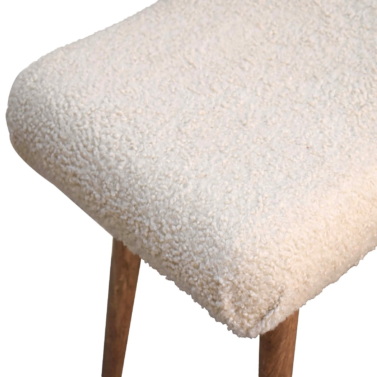 Solid Mango Wood Oak Finished Cream Boucle Curved Bench - Image 5