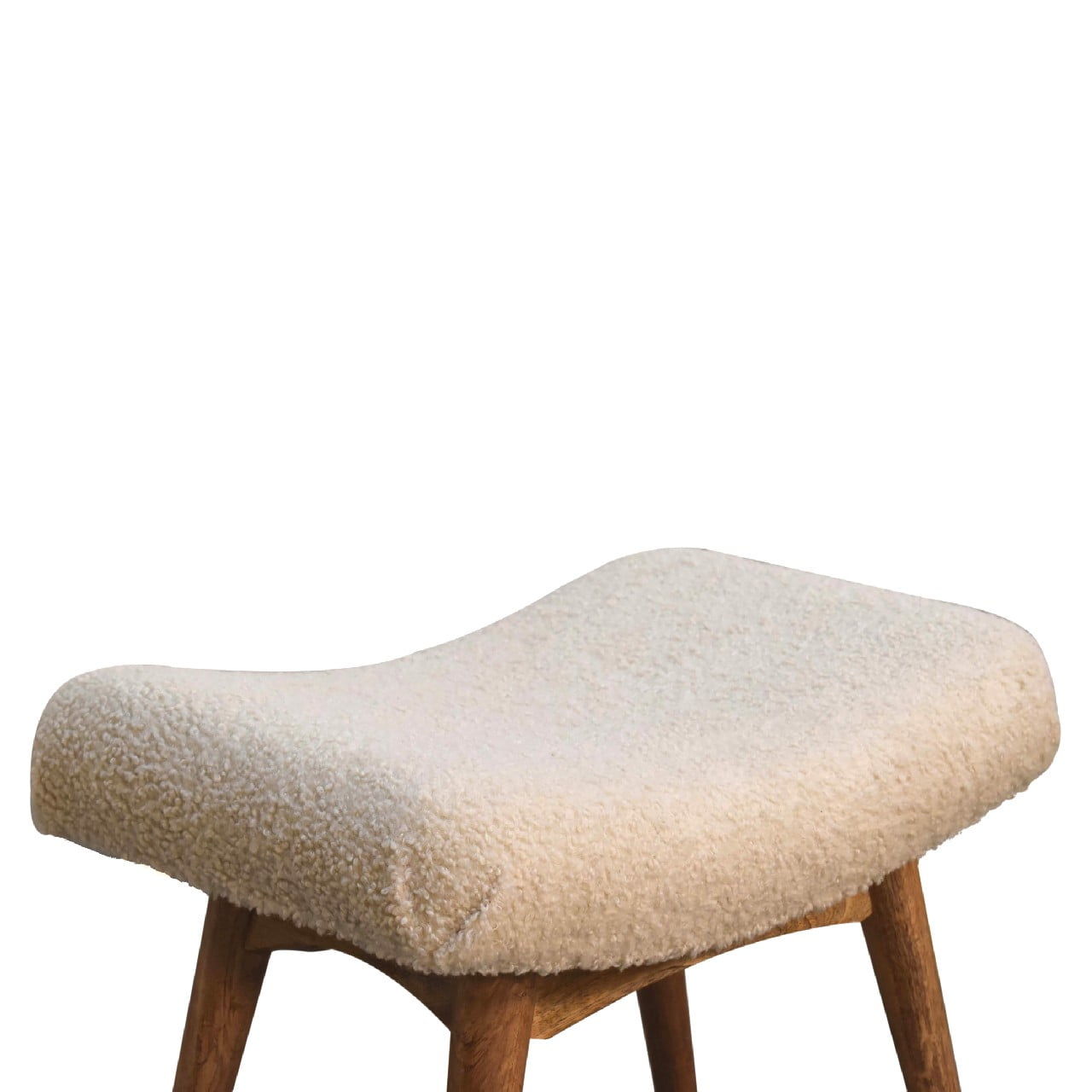 Solid Mango Wood Oak Finished Cream Boucle Curved Bench - Image 6
