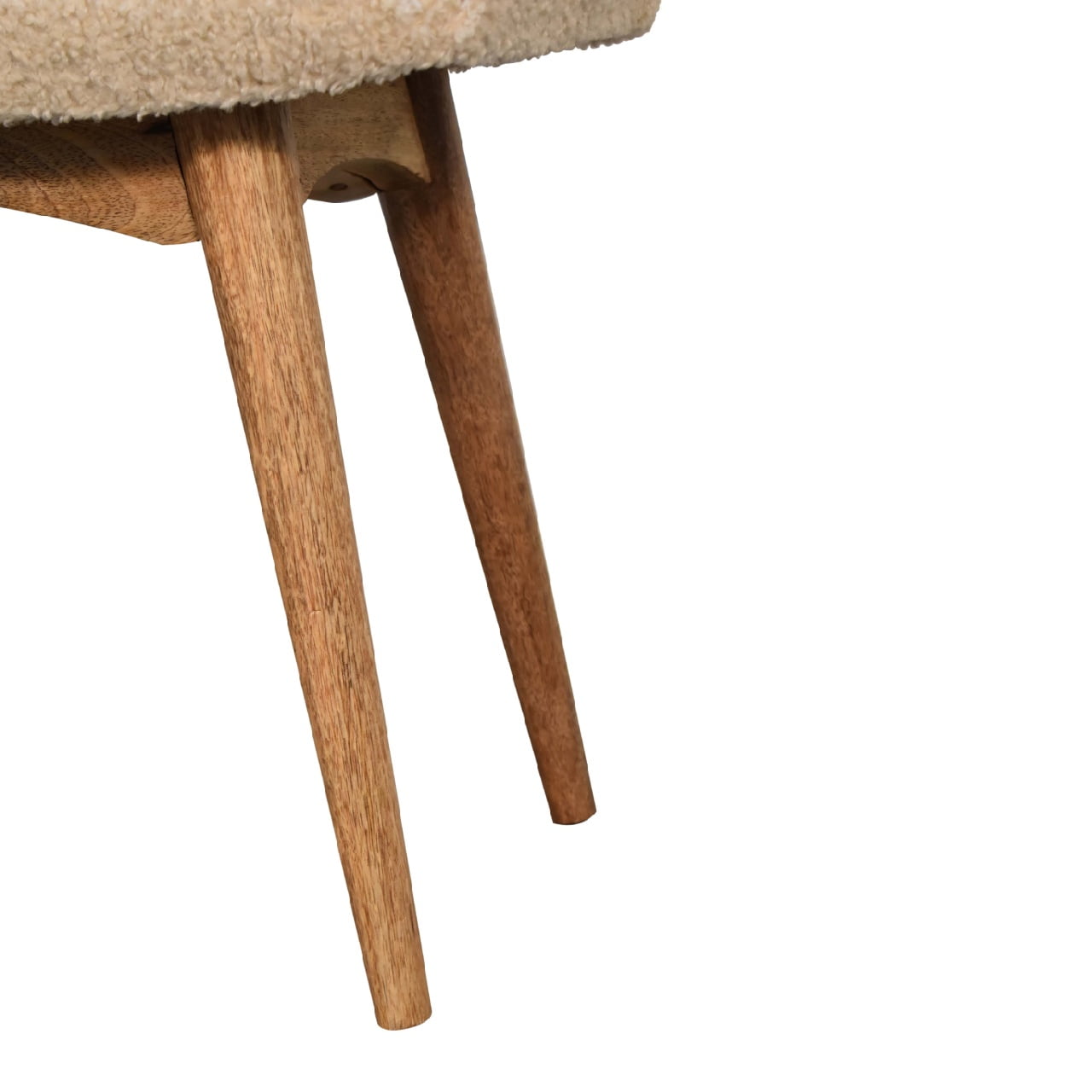 Solid Mango Wood Oak Finished Cream Boucle Curved Bench - Image 7