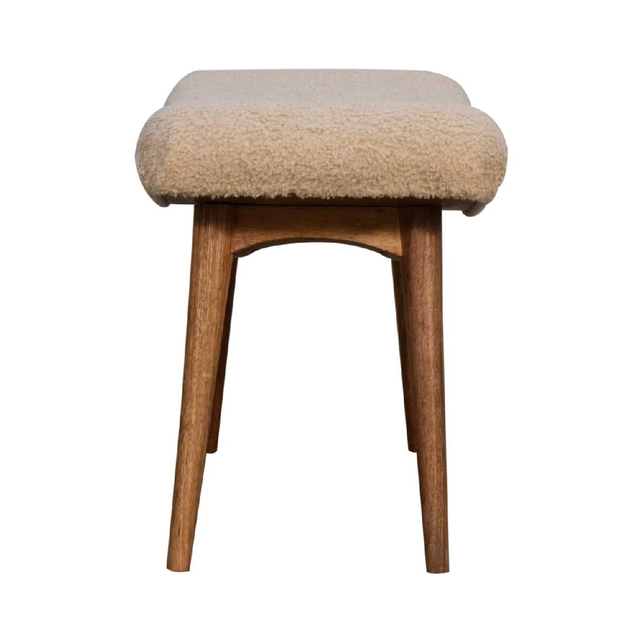 Solid Mango Wood Oak Finished Cream Boucle Curved Bench - Image 8