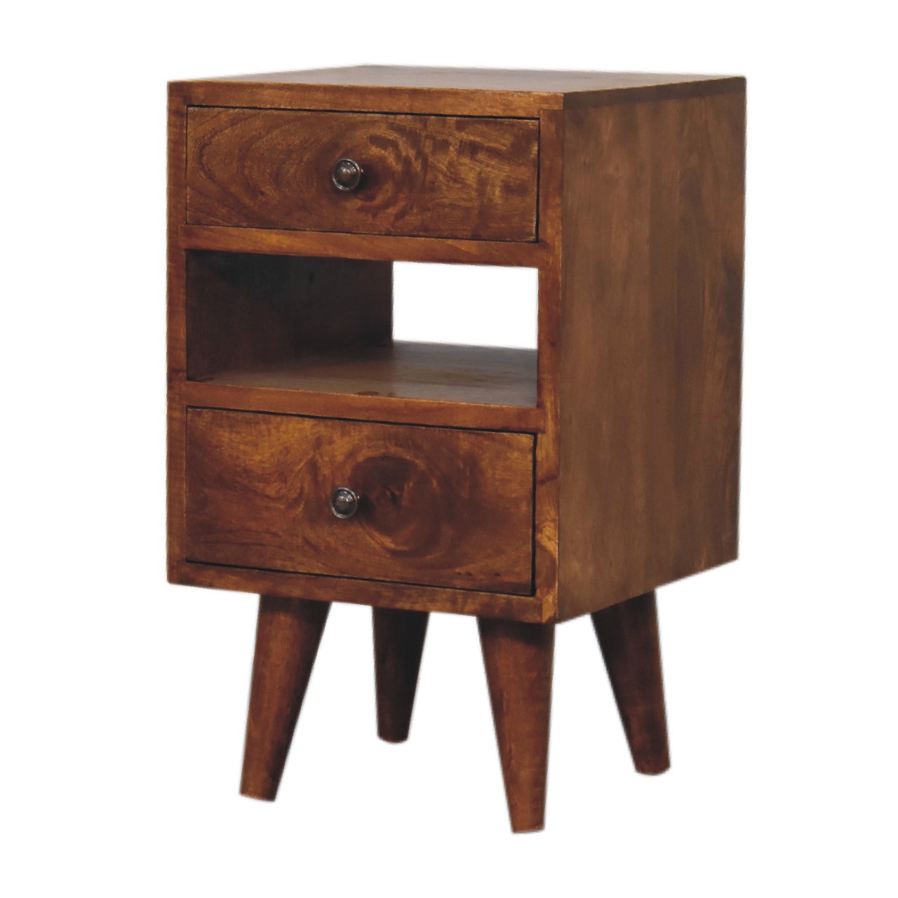 Solid Mango Wood Chestnut Finished 2 Drawer 1 Slot Mini Classic Bedside - Image 2